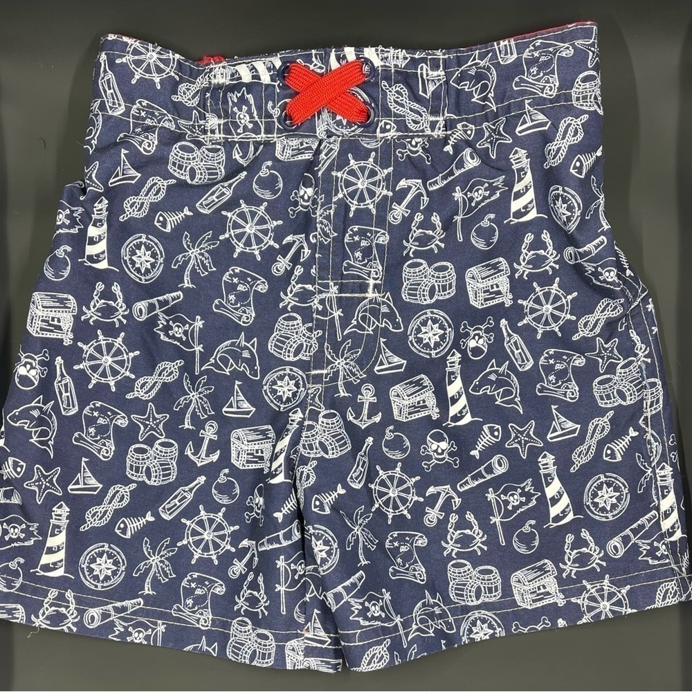 MICK Mack 2T Nautical Swim Trunks with Inner Net with Red Waist Band